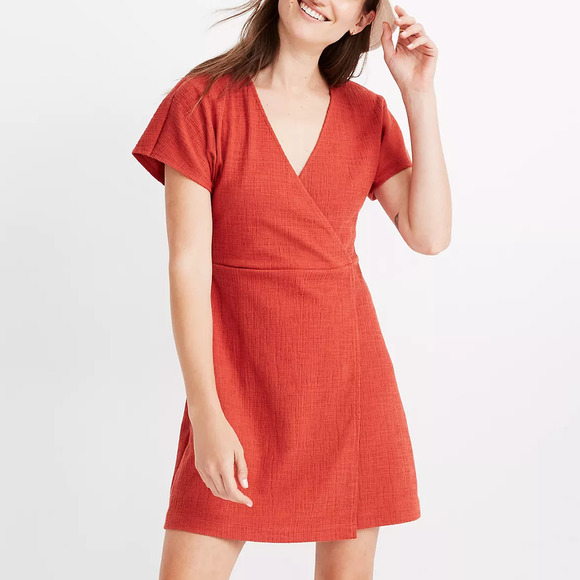 Madewell Mini Dress Small Red V-Neck Flutter Short Sleeve Faux Wrap - Picture 1 of 13